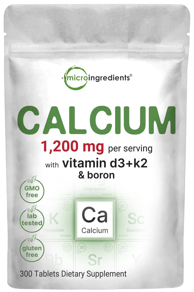 Micro ingrédients Calcium 1 200mg avec vitamine D3 et K2, 300 comprimés Suppléments de calcium pour les femmes et les hommes