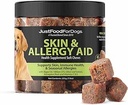 JustFoodForDogs Skin & Allergy Care Soft Chews Supplément pour chiens, Allergies saisonnières, Démangeaison de la peau, Inflammation, Soutien immunitaire - 45 Compte