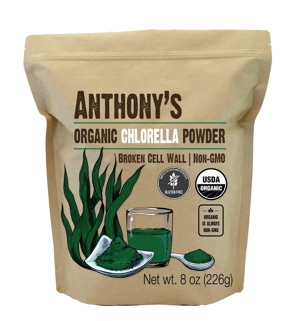 La poudre de chlorella biologique d'Anthony, 8 oz, non OGM, sans gluten, paroi de cellules brisées
