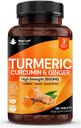 Comprimés en curcuma avec poivre noir et gingembre - Curcumine - 180 comprimés en curcuma et en poivre noir (3 mois) Suppléments en curcuma actif à haute résistance non capsules, par New Leaf