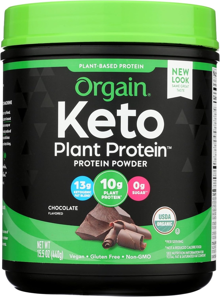 Orgaine de poudre de protéines végétales kéto biologiques, chocolat - 10g de protéines végétales, 0g de sucre*, d'avocat et d'huile de coco, sans gluten, sans ingrédients laitiers, de lactose ou de soja, pour smoothies et shakes, 0,97lb