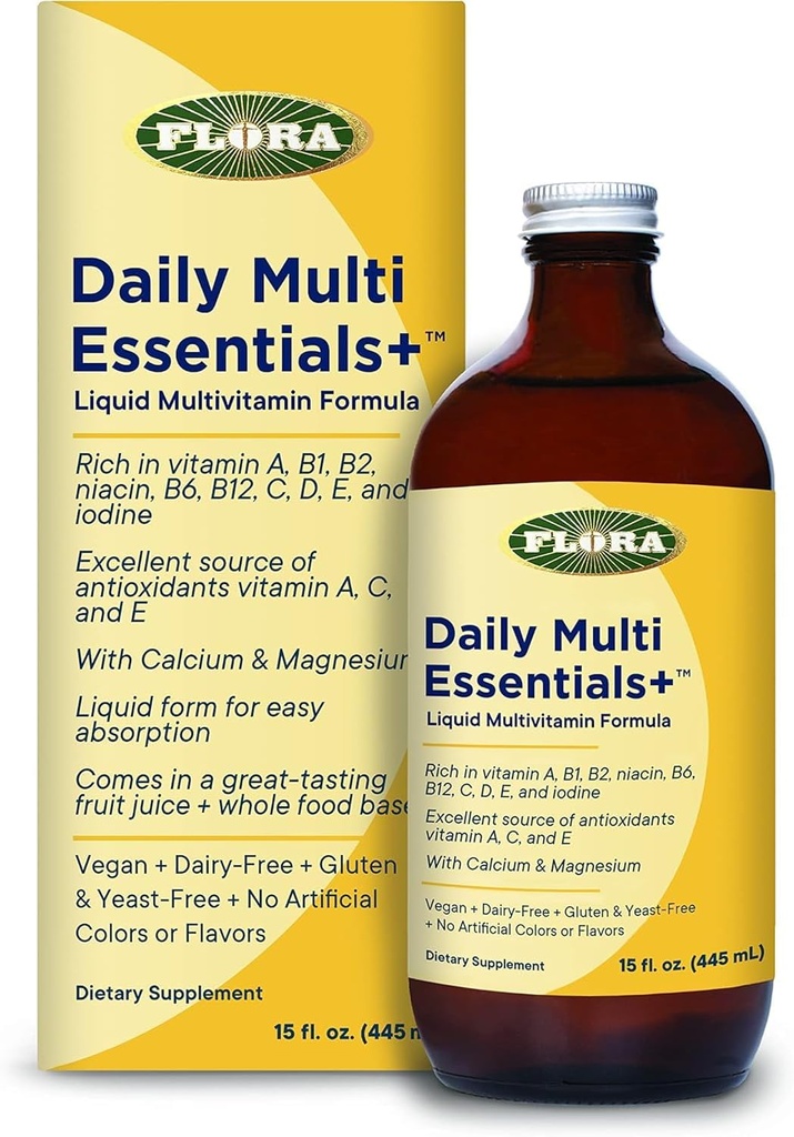 Flore - Daily Multi Essentials+, formule liquide multivitamine, 13 vitamines et minéraux essentiels, 15 Fl Oz