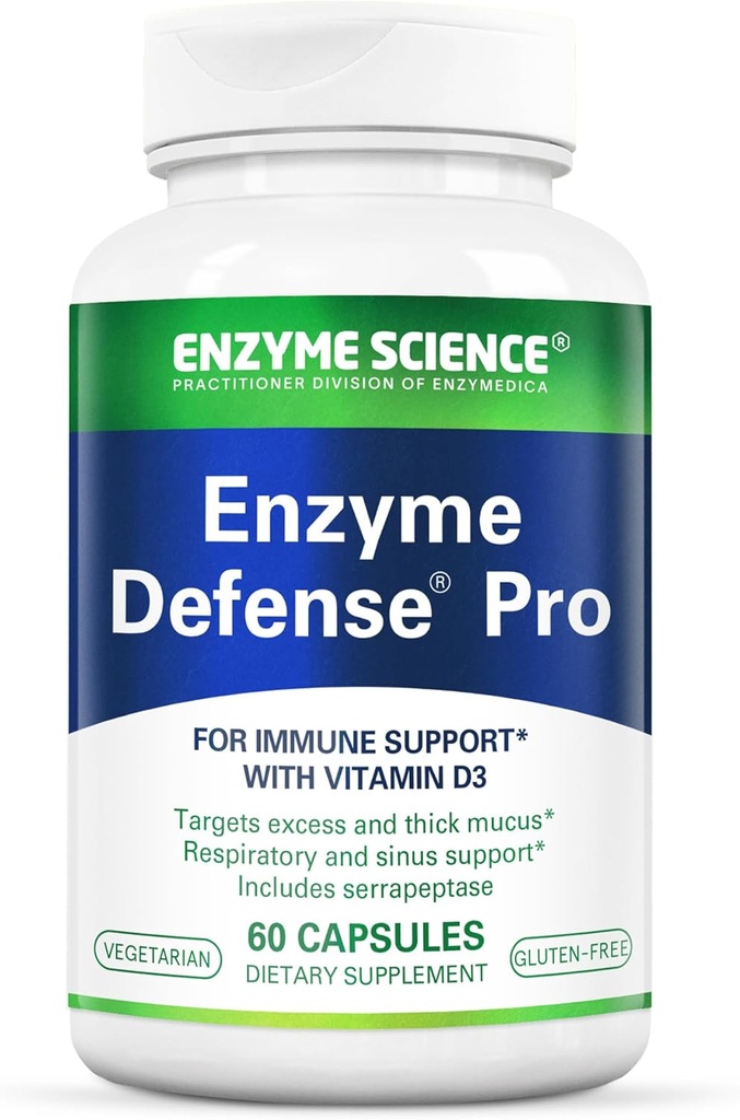 Enzyme Science Enzyme Defense Pro, 60 Capsules – Supplément de soutien à l'immunité – Formulé avec vitamine D3, L-Lysine, Calcium et Protease – Soutien à la digestion enzymatique – Système immunitaire