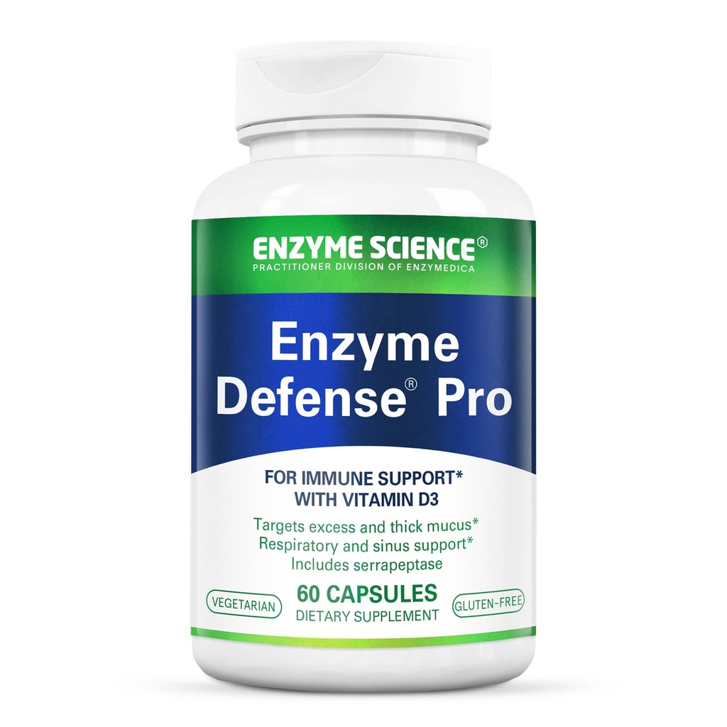 Enzyme Science Enzyme Defense Pro, 60 Capsules – Supplément de soutien à l'immunité – Formulé avec vitamine D3, L-Lysine, Calcium et Protease – Soutien à la digestion enzymatique – Système immunitaire