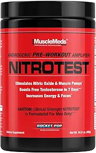 MuscleMeds Nitrotest, supplément d'entraînement, oxyde nitrique boosté, testostérone, Rocket Pop, 30 portions, 1,03 livre, 1 comte