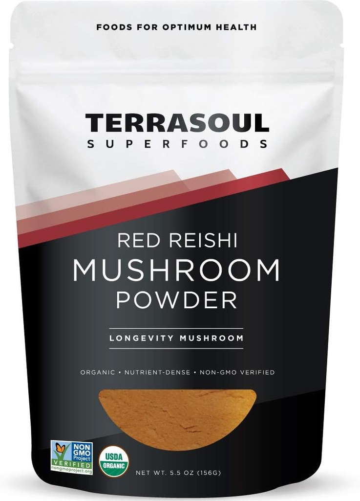 Terrasoul Superfoods Bio Reishi Poudre de Champignon (4:1 Extrait), 5.5 Oz, Soutien immunitaire, Soulagement du stress, Mieux dormir, Embrassez la puissance des Champignons Adaptogènes