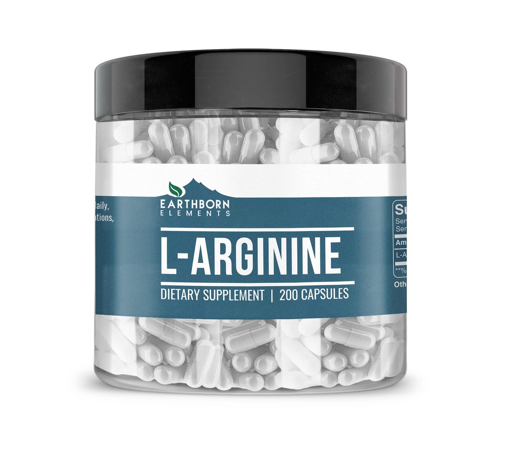 Earthborn Elements L-Arginine Pure & Undiluted, No Additives (200 Capsules)