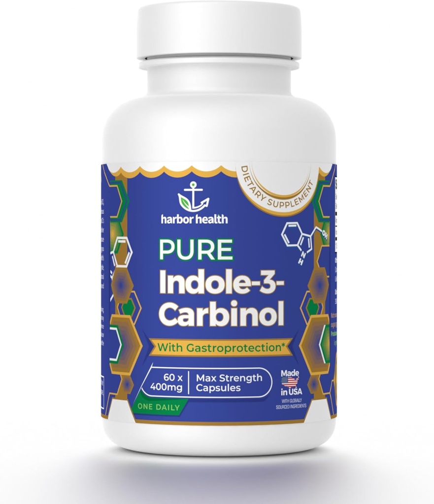 I3C Indole-3-Carbinol 400mg par gélule - 60 Capsules Gastroprotective, Pure Indole 3 Carbinol, meilleure alternative aux suppléments DIM, équilibre hormonal végétalien non-OGM pour les femmes et les hommes