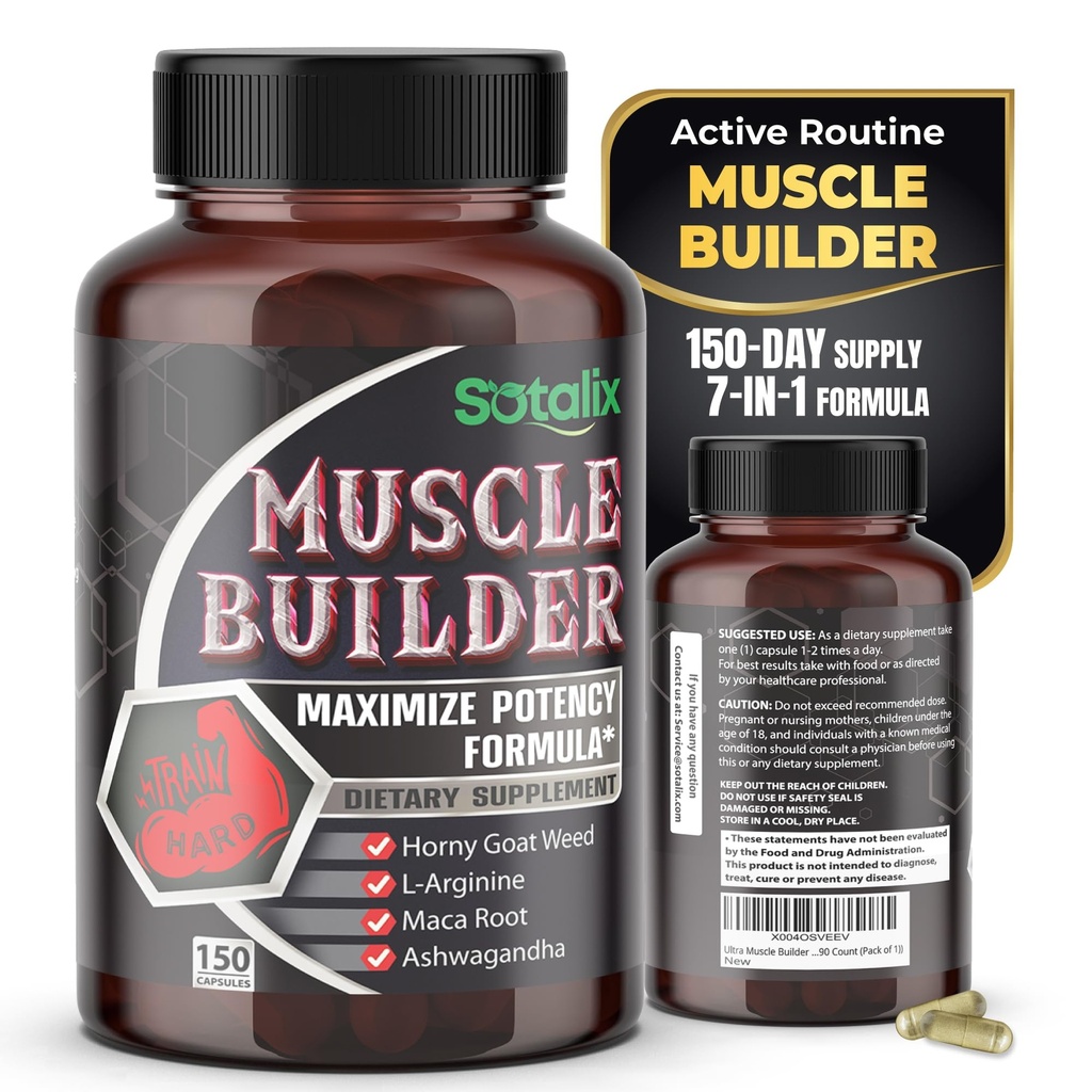 Supplément Ultra Muscle Builder avec L-Arginine & Tribulus – Support d'entraînement sportif – 150 capsules (150 jours d'approvisionnement)