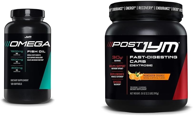 Omega JYM Huile de poisson 2800mg & post JYM glucides rapides pour la croissance musculaire et la récupération