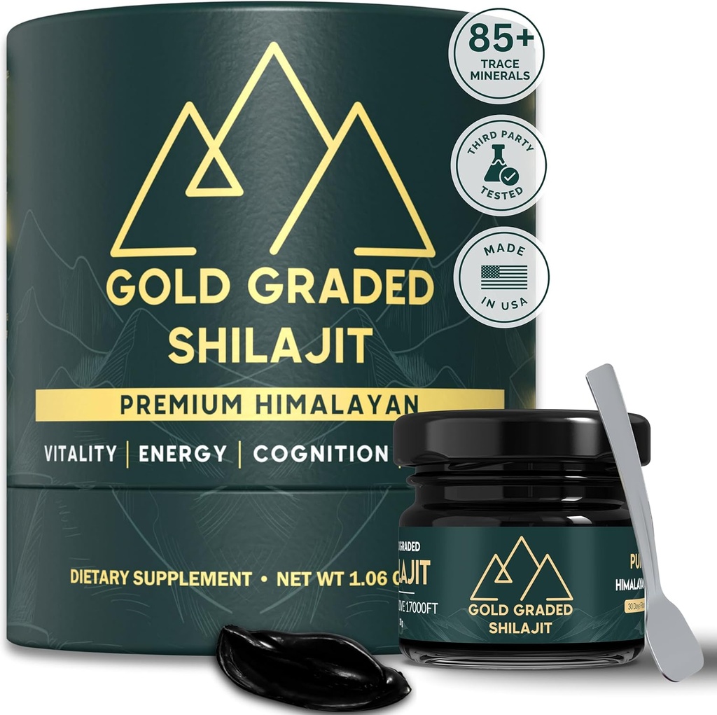 Shilajit résine 500mg haute puissance, Shilajit Pure Himalayan Organic, 85+ Trace Minerals & Fulvic Acid.