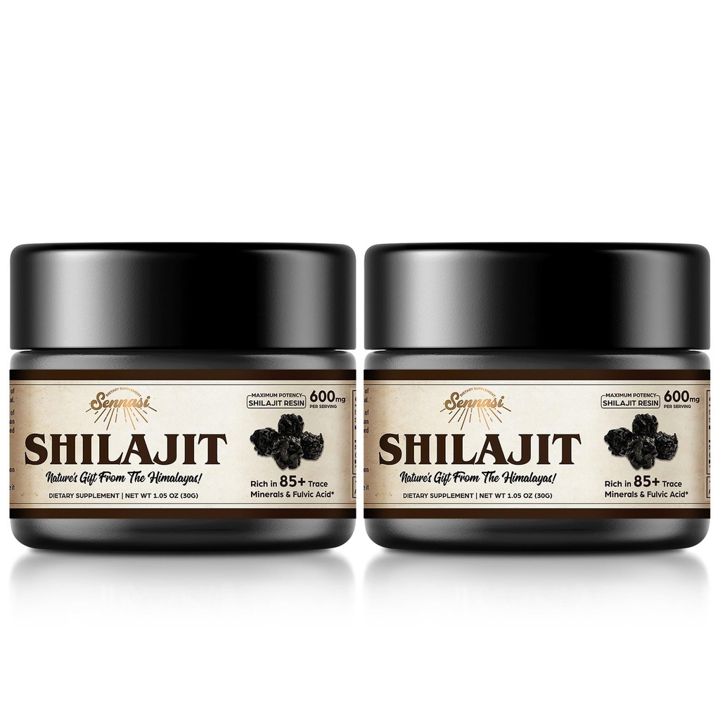 Résine chilajit biologique chilajit pure himalayenne - 600mg Potence maximale Résine chilajit biologique naturelle avec 85+ minéraux traces et acide fulvic pour l'énergie, support immunitaire, 30 Grams (2 Pack)
