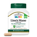 21st Century Lion's Mane 2 100 mg, Plus Extrait de poivre noir, Capsules végétariennes, 60 Compte