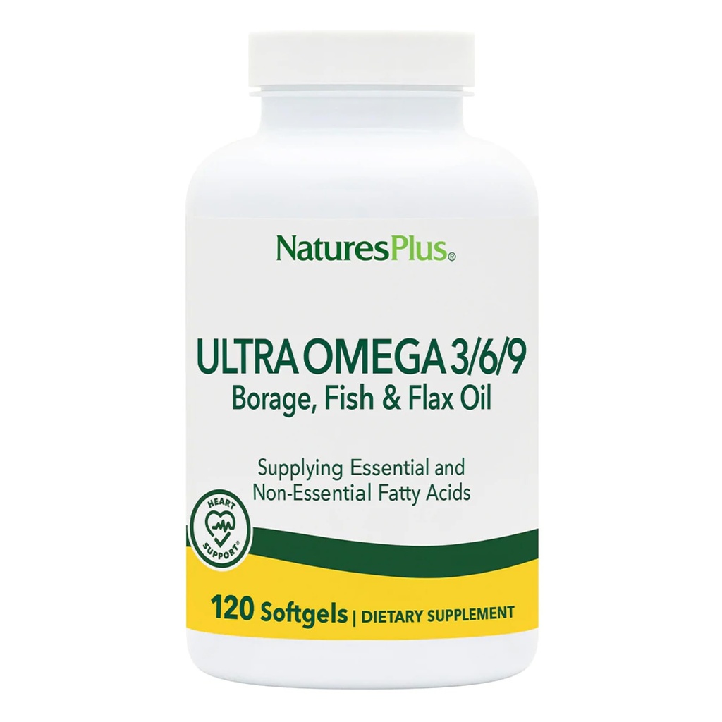Natures Plus Ultra Omega 3 6 9-1200 mg, 120 Softgels - Huile de borage, huile de poisson, supplément d'huile de lin - Sans gluten - 120 portions