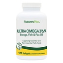 Natures Plus Ultra Omega 3 6 9-1200 mg, 120 Softgels - Huile de borage, huile de poisson, supplément d'huile de lin - Sans gluten - 120 portions