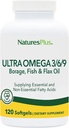 Natures Plus Ultra Omega 3 6 9-1200 mg, 120 Softgels - Huile de borage, huile de poisson, supplément d'huile de lin - Sans gluten - 120 portions