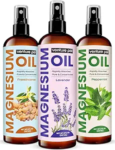 Venture Pal 100% Pure Magnésium Oil Spray avec Lavande, Absorption rapide, Moins Sting, Ultra-Apaisant pour le sommeil et la relaxation musculaire, Sept (gros 8 oz) Minéraux