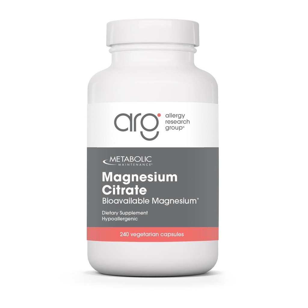 Maintenance métabolique Citrate de magnésium Capsules - Supplément de magnésium pour le calme, le sommeil, le muscle et le soutien GI - avec vitamine C (240 capsules)