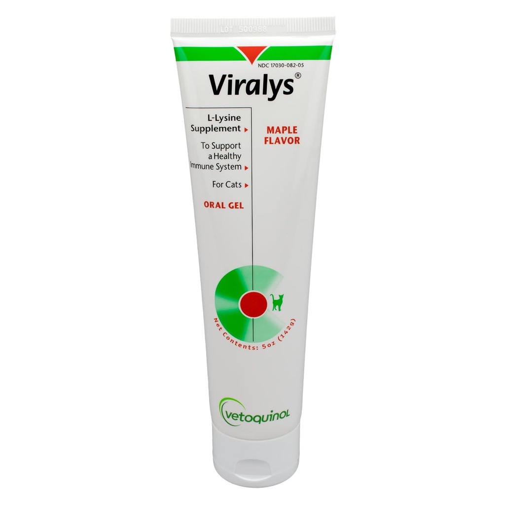Vétoquinol Viralys Gel L-Lysine quotidien pour chats et chatons, supplément Lysine aromatisé à l'érable pour chats et chatons pour soutenir la santé immunitaire, la fonction oculaire normale et la santé respiratoire, 5oz