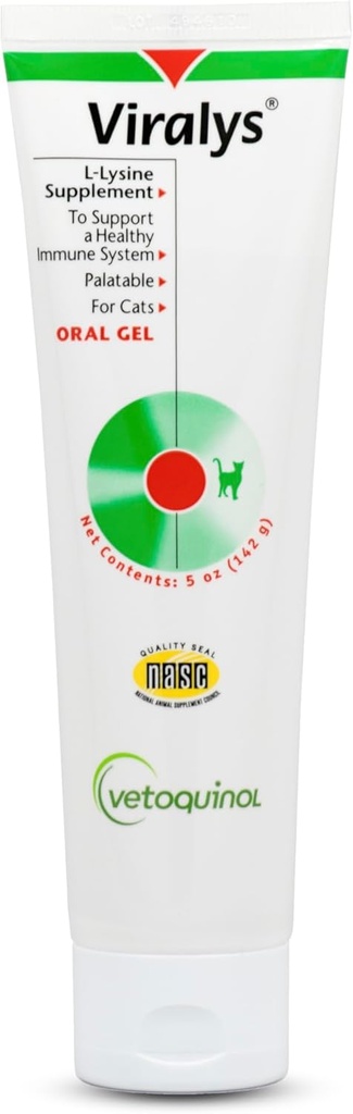 Vetoquinol Viralys Daily L-Lysine Gel for Cats and Kittens, Maple Flavored Lysine Supplement for Cats and Kittens to Support Immune Health, Normal Eye Function and Respiratory Health, 5oz