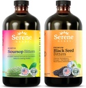 Serene Herbs Soursop Bitters Liquid & Black Seed Bundle – Guanabana à base de plantes organiques pour le soutien digestif et la santé immunitaire – Vegan, non OGM – 32 oz (16 oz chacun), 64 portions