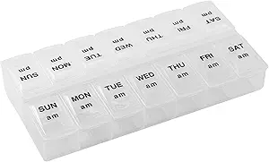 L'économie d'apex deux fois par jour Organisateur hebdomadaire de pilules, Organisateur hebdomadaire de pilules, 2 fois par jour, Facile à ouvrir, See-through Lids, Organiser des médicaments ou des vitamines par AM, PM ou matin et coucher, clair