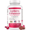 Supplément du tube urinaire Cranberry D-Mannose pour chiens et chats – Soutien de santé Bladder et UTI – Extrait de canneberge, D-Mannose et vitamine C–Promotion du bien-être urinaire et de la fonction rénale – 60 comprimés à croquer