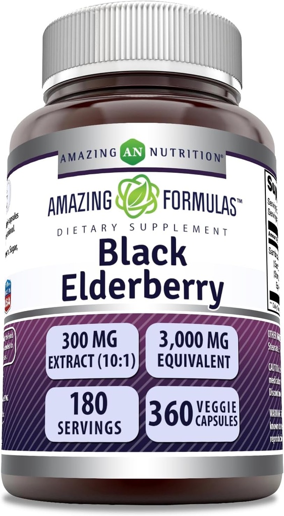 Formules étonnantes Sambucus Black Elderberry (en anglais seulement) Extrait de 300 Mg 10:1 (3000 Mg Équivalent)