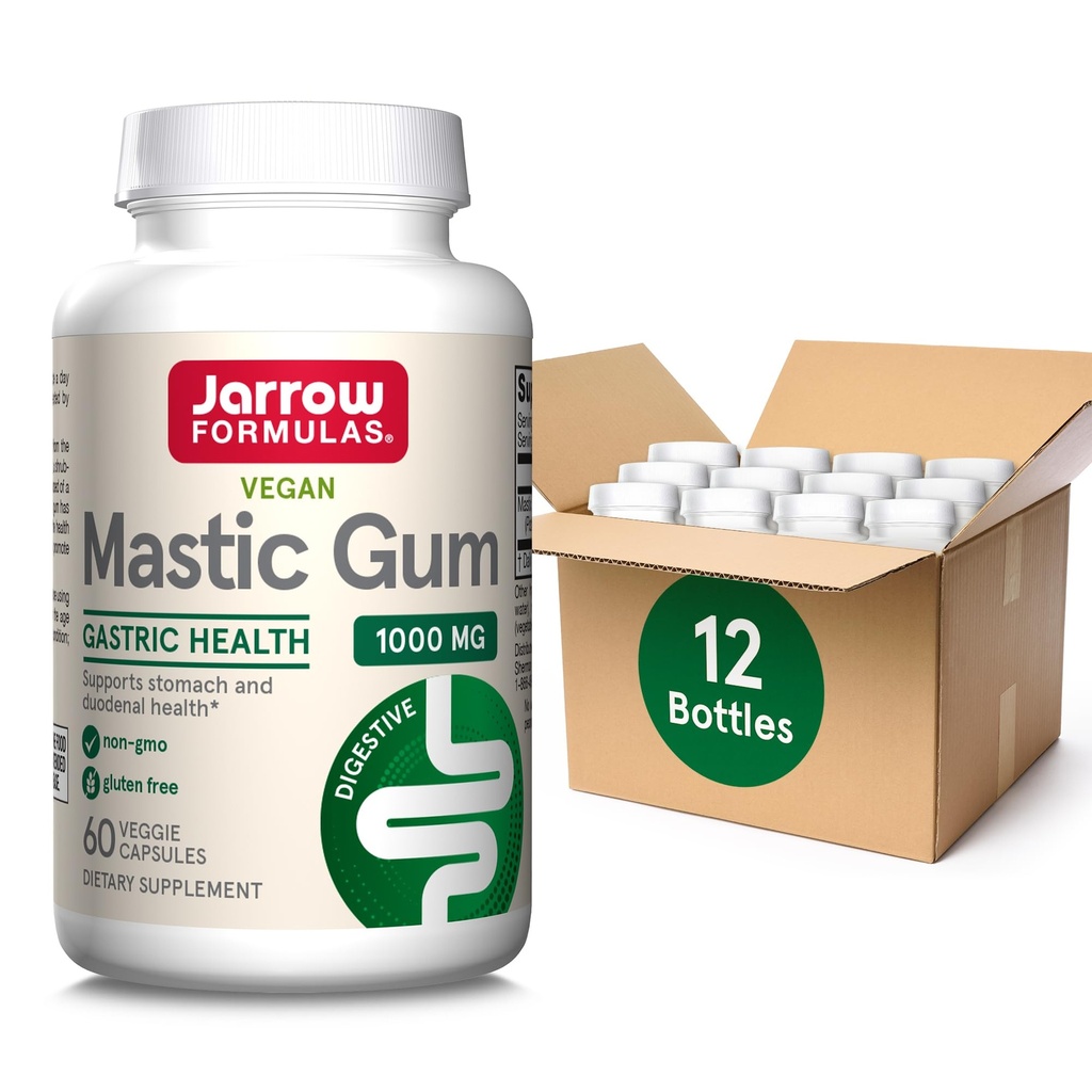 Jarrow Formules Mastic Gum 1000 mg, complément alimentaire pour le soutien de la santé gastro-intestinale, 60 capsules de légumes, 30 jours d'approvisionnement, (paquet de 12)