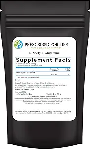 Prescription pour la vie N acétyl L Poudre de glutamine, supplément d'acides aminés de glutamine pur L (2oz / 56g)