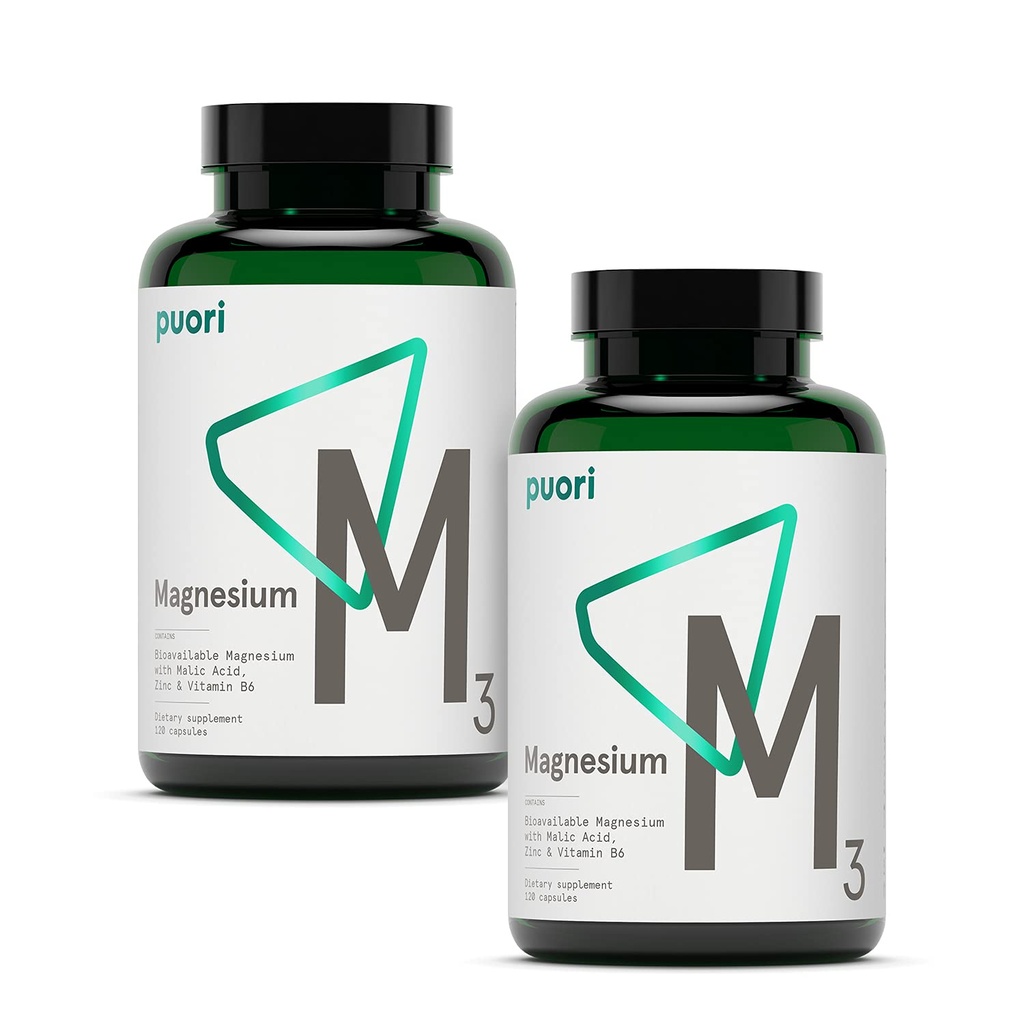 Supplément complexe de magnésium Puori - Taurinate de magnésium et gluconate de magnésium à haute absorption, zinc, vitamine B6 et acide malique pour le sommeil, la santé immunitaire et osseuse et la récupération des muscles - 240 capsules véganes
