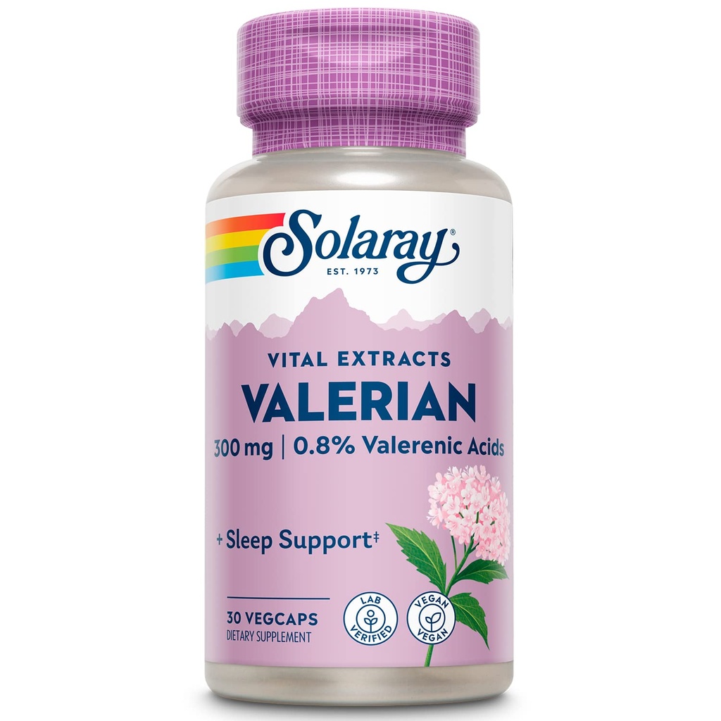 SOLARAY Potentialité garantie Extrait de racine valériane un jour, bouchon de vésicule (Btl-Plastique) 300mg