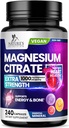 Supplément de Citrate de magnésium 1000mg - Suppléments de magnésium de force 3X pour os, muscles, coeur, soutien du sommeil de la nature pour les hommes et les femmes, Vegan Mag Mineral, non-OGM, mis en bouteille aux États-Unis, 240 Capsules