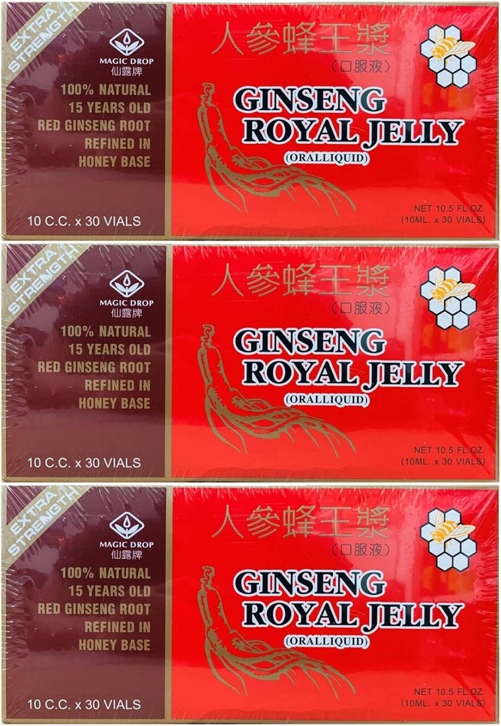 3 Boîtes Magic Drop Ginseng Royal Jelly (30 flacons), Total 90 flacons