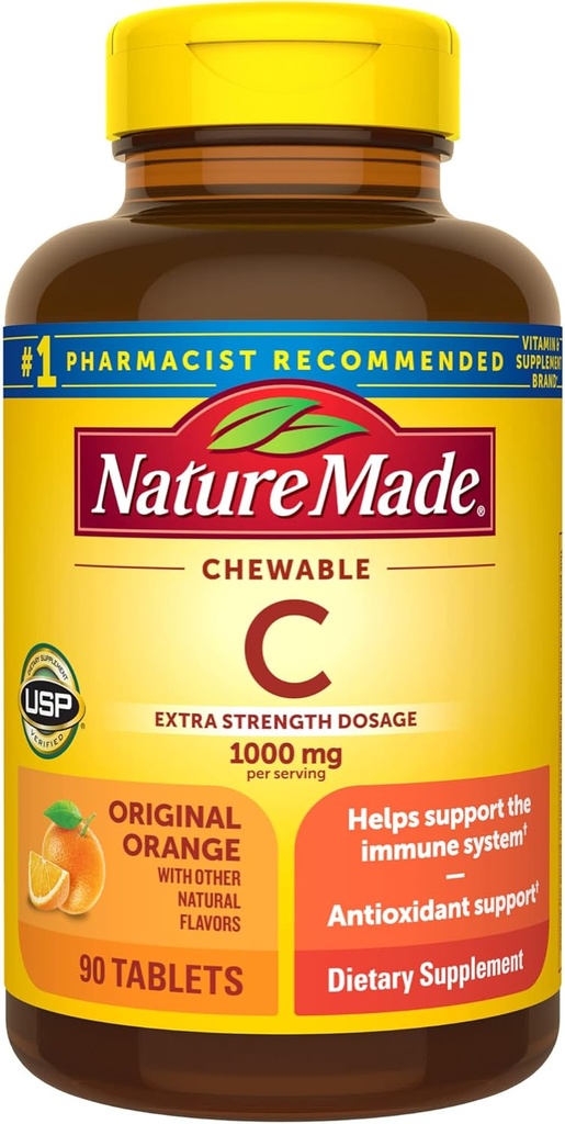 Nature rendu extra-fort Posologie Vitamine à croquer C 1000 mg par portion, complément alimentaire pour le soutien immunitaire, 90 comprimés, 45 jours d'approvisionnement