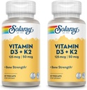 SOLARAY Vitamine D3 + K2, Vitamines D & K pour l'absorption de calcium et le soutien pour le système cardiovasculaire et les artères sains, non OGM et sans soja