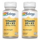 SOLARAY Vitamine D3 + K2, Vitamines D & K pour l'absorption de calcium et le soutien pour le système cardiovasculaire et les artères sains, non OGM et sans soja
