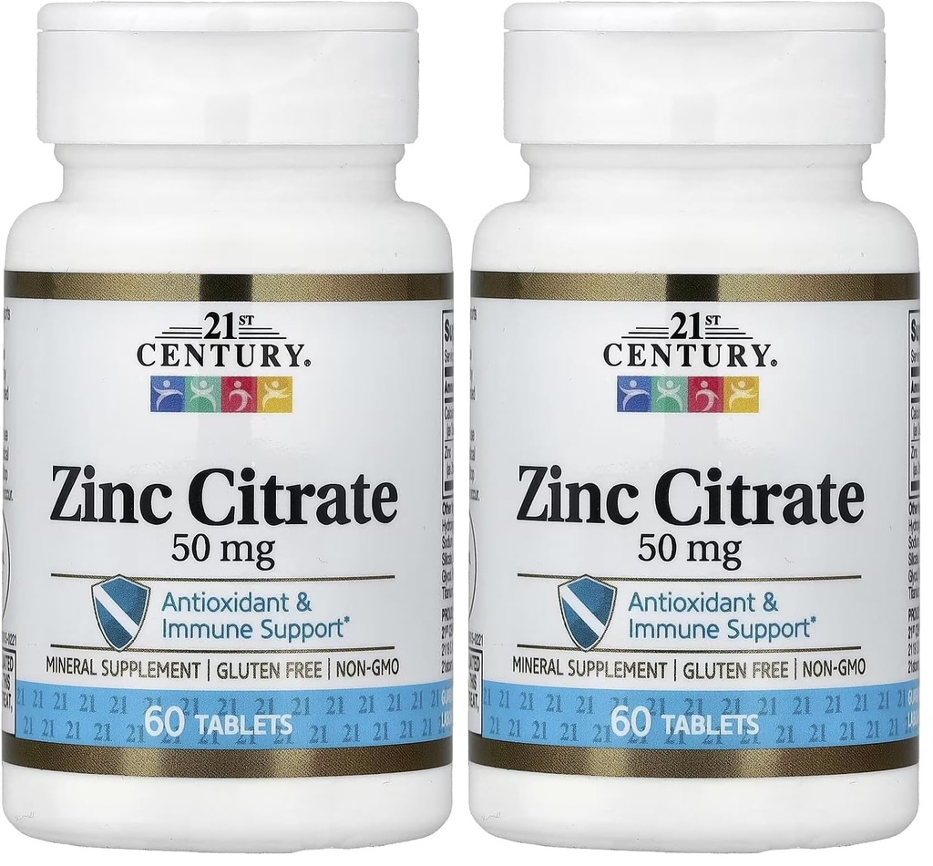 21ème siècle Santé Zinc Comprimés Citrate 50mg, 60 Compte (paquet de 2)