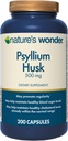 Wonder Nature Psyllium Husk 500 mg Capsules pour la santé digestive, fibre végétale, 200 Compte