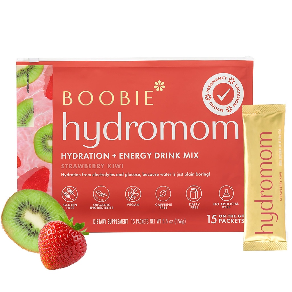 Boobie Hydromom Superfood Electrolyte Drink Mix, Fraise Kiwi.Stimulation de l'énergie rafraîchissante et de l'hydratation pour les mamans.