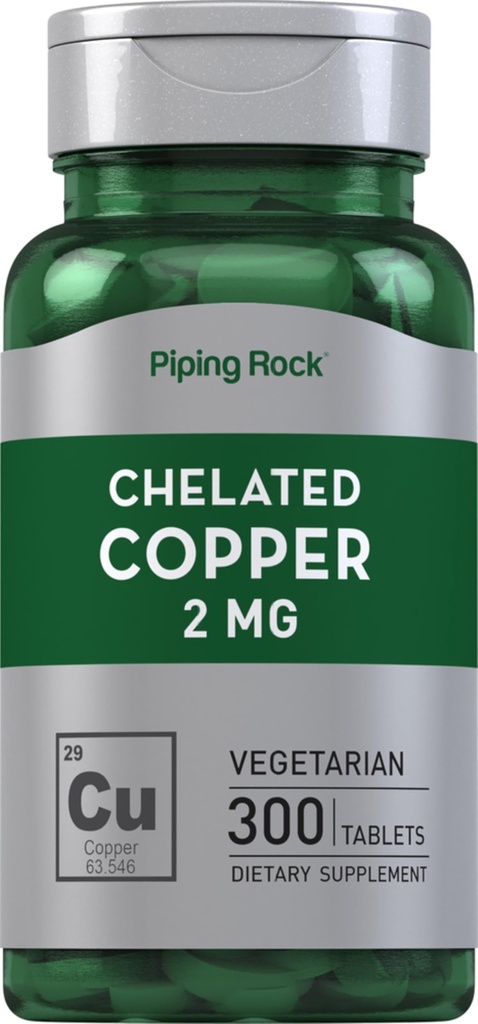 Piping Rock Cuivre chélaté 2 mg Supplément : 300 comprimés Végétarien, non OGM, sans gluten