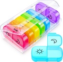 AUVON XL Hebdomadaire Pill Organizer 2 fois par jour avec grande ouverture pour le remplissage facile, AM PM Pill Box 7 Jour en couleurs arc-en-ciel, Portable Travel Pill Case pour les médicaments, vitamines, huiles de poisson, suppléments