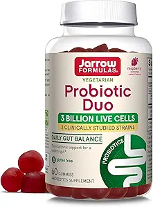 Jarrow Formulas Probiotic Duo, 3 Billion Live Cells Supplement for Immune Health and Digestive Support, 60 Raspberry Flavor Probiotic Gummies, 30 Day Supply (Pack of 12)