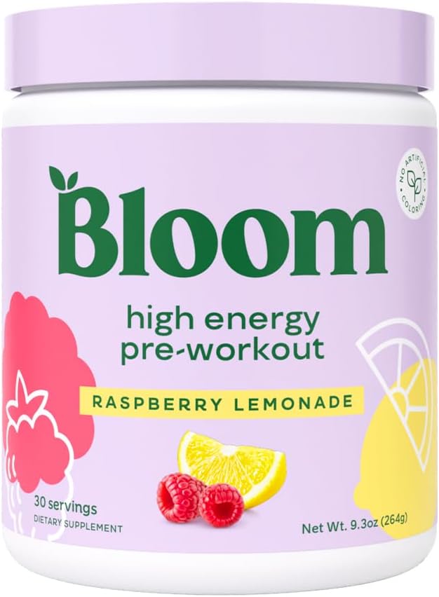 Bloom Nutrition High Energy Pre Workout with Beta Alanine, Ginseng and L Tyrosine for Amino Energy, Natural Caffeine Powder from Green Tea Extract, Keto, Sugar Free Drink Mix, Raspberry Lemonade