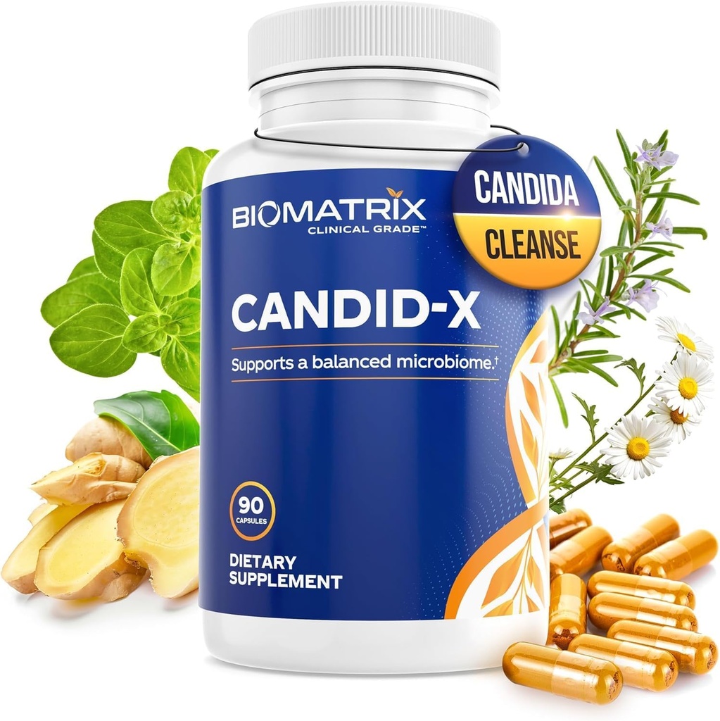 BioMatrix Candid-X Gut Cleanse avec Berberine, Origan, Caprylate de sodium, Camomille, Ginger, PAU D'arco, Supplément digestif pour les hommes et les femmes