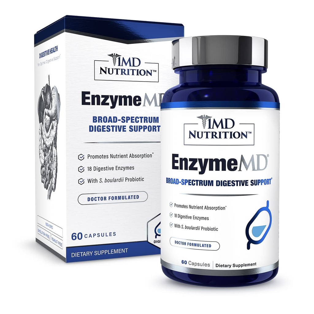 Enzyme de nutrition 1MD - Supplément enzymes digestifs - Doctor Formulé : 18 Enzymes à base végétale - Soutien au gaz et au ballonnement : 60 Capsules