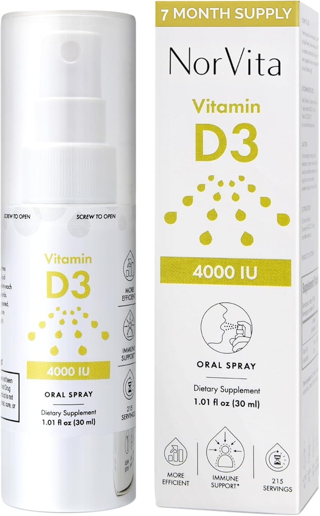 Vitamine D3 Spray 4000 UI (215 portions) - Absorption élevée, végétalien, soutient la santé osseuse et immunitaire, Absorption de calcium - Vaporisateur quotidien de vitamine D par voie orale