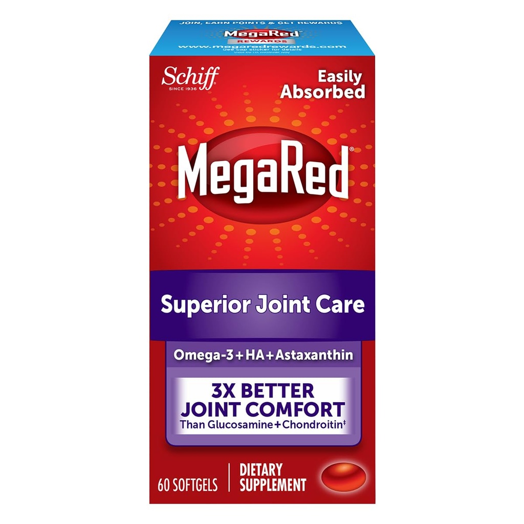 Omega-3 Krill Oil and Joint Supplement - Megared Joint Care 60 softgels - EPA/DHA acides gras, antioxydants, acide hyaluronique, pas d'arrière-goût de rotule de poisson comme avec l'huile de poisson