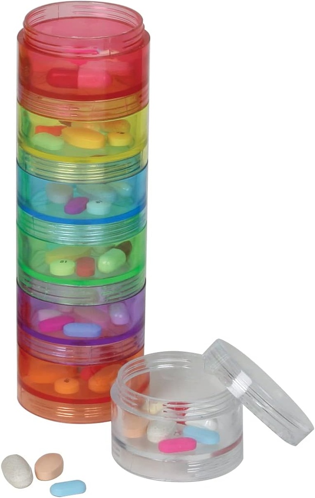 Dose faible hebdomadaire (7 jours) Cas quotidien de pilule empilable, planificateur de médicaments, boîte d'organisateur de vitamines, compartiments amovibles moyens, facile à utiliser, couleurs arc-en-ciel, sans BPA