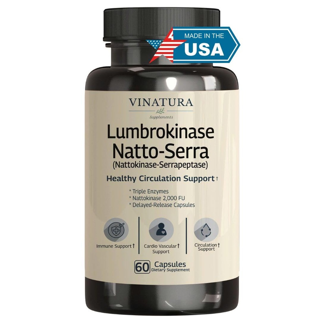 VINATURA Lumbrokinase, Nattokinase 2000FU & Serrapeptase - États-Unis Fabriqué et testé, Suppléments de circulation de Nattokinase Serrapeptase (Natto-Serra), Rutin, Beetroot, Supplément de lumbrokinase